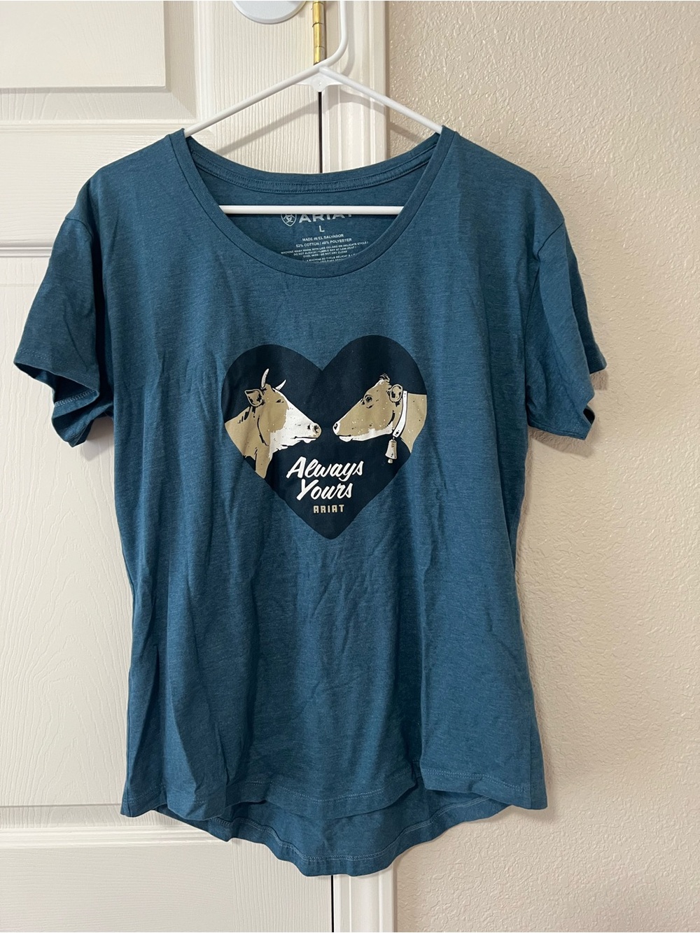 Ariat Always Yours Cow Heart Graphic Tee Blue Western Cowgirl Size L